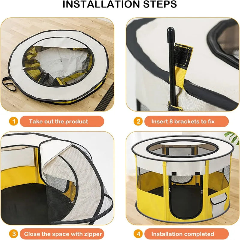 Faltbarer Haustierlaufstall, tragbare Hundebox, Laufgitter für Hunde, Welpen und Katzen, mit abnehmbarem Reißverschluss-Oberteil, Netzgewebe, Hundezelt, Katzenzwinger mit Tragetasche