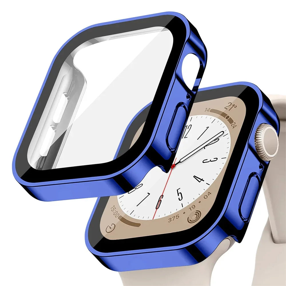 Glas + Hülle für Apple Watch – kompatibel mit Series 8, 7, 6, 5, 4, SE – 44 mm, 40 mm, 41 mm, 45 mm – Displayschutz mit geraden Kanten – Apple Watch Zubehör