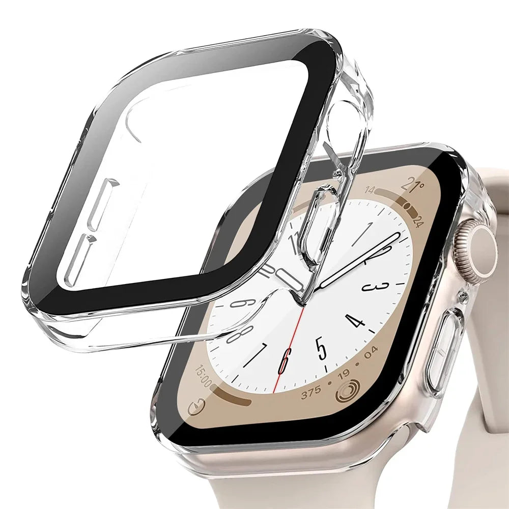 Glas + Hülle für Apple Watch – kompatibel mit Series 8, 7, 6, 5, 4, SE – 44 mm, 40 mm, 41 mm, 45 mm – Displayschutz mit geraden Kanten – Apple Watch Zubehör