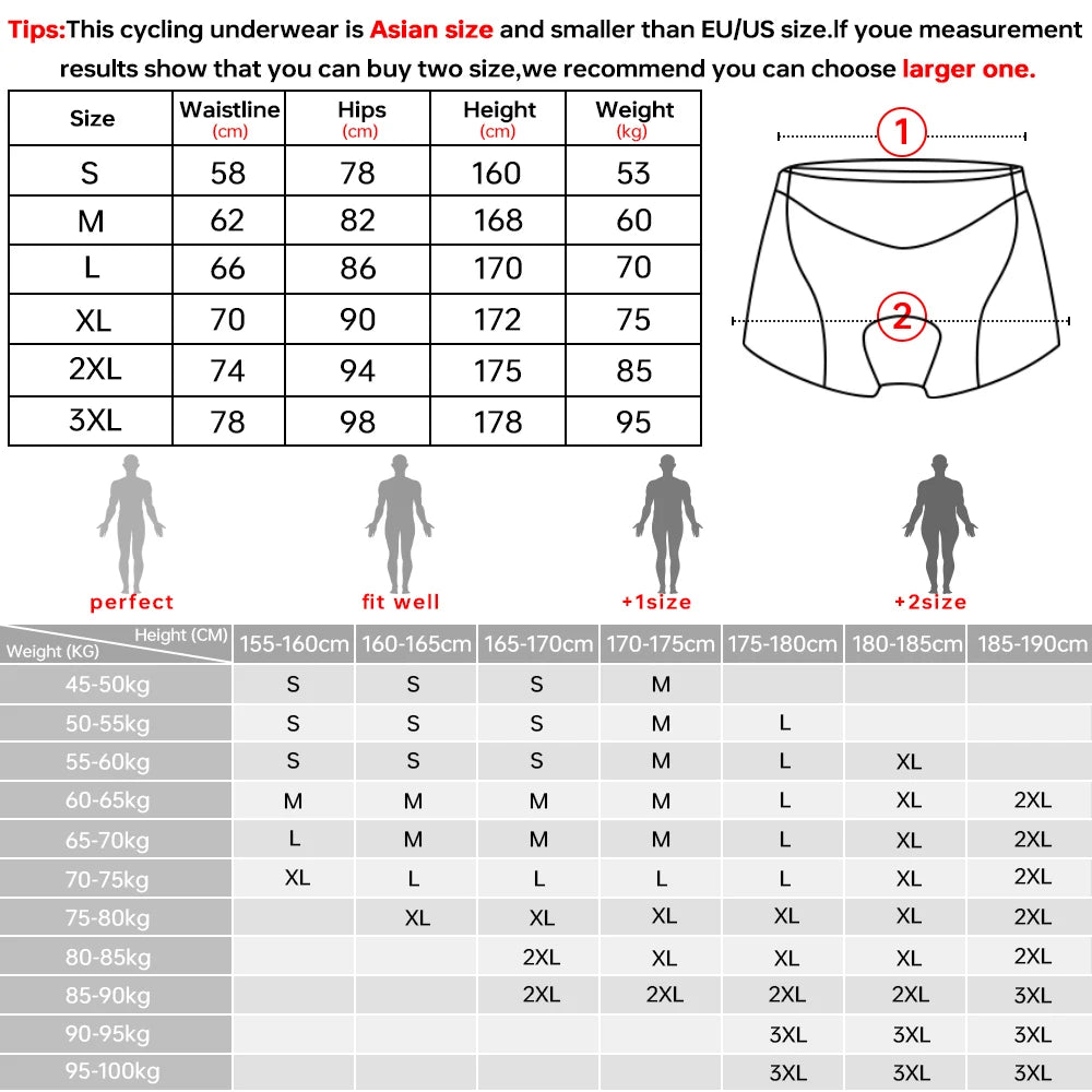 X-TIGER Herren Fahrradhose Unterhose 5D Gelpolster Atmungsaktiv Rutschfest Fahrradshorts Bike-Unterhose MTB Straßenradfahren Shorts