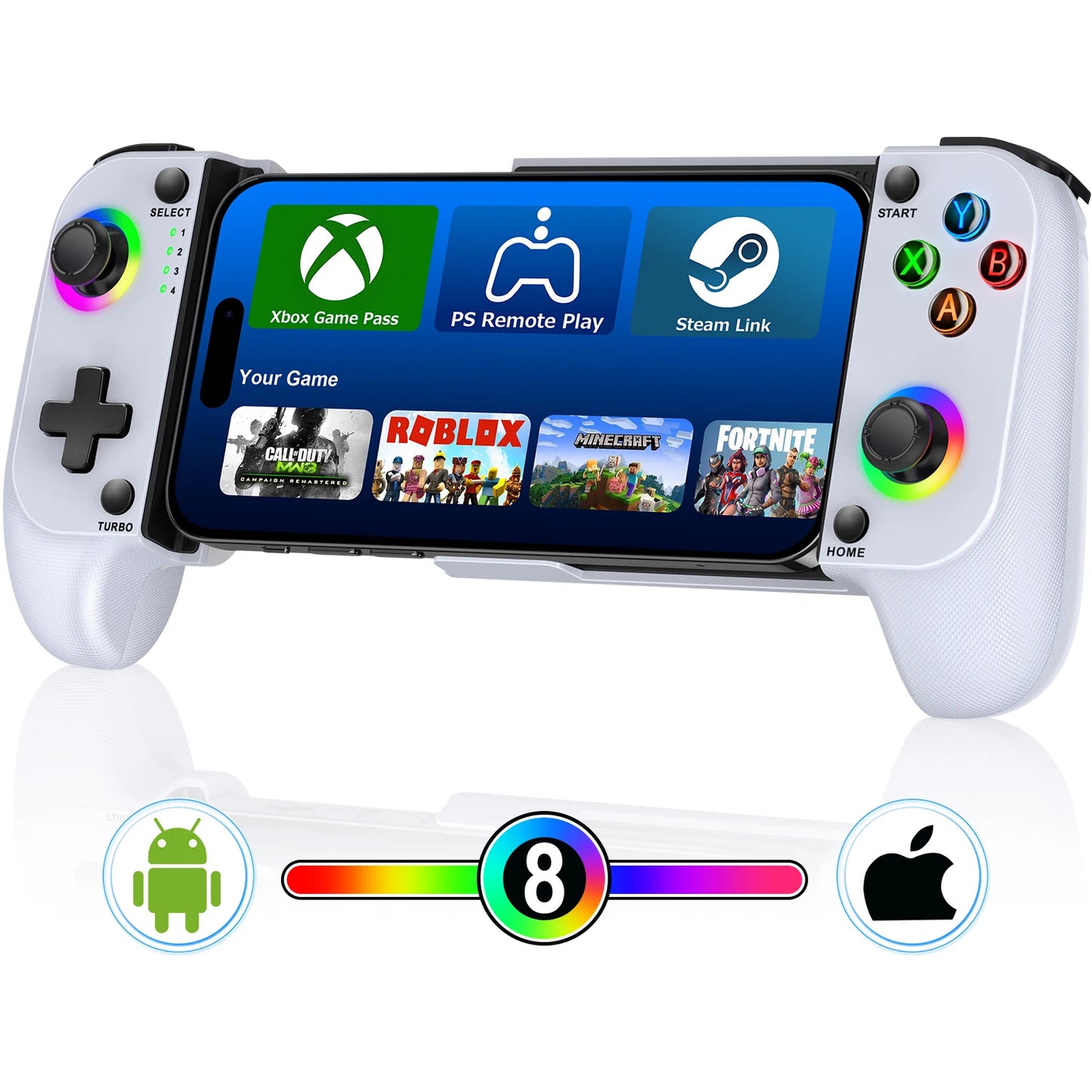 DinoFire Handy-Gamepad Joystick für iPhone und Android, Bluetooth-Controller mit Trigger und Halleffekt-Stick, mobiles Spielsteuergerät