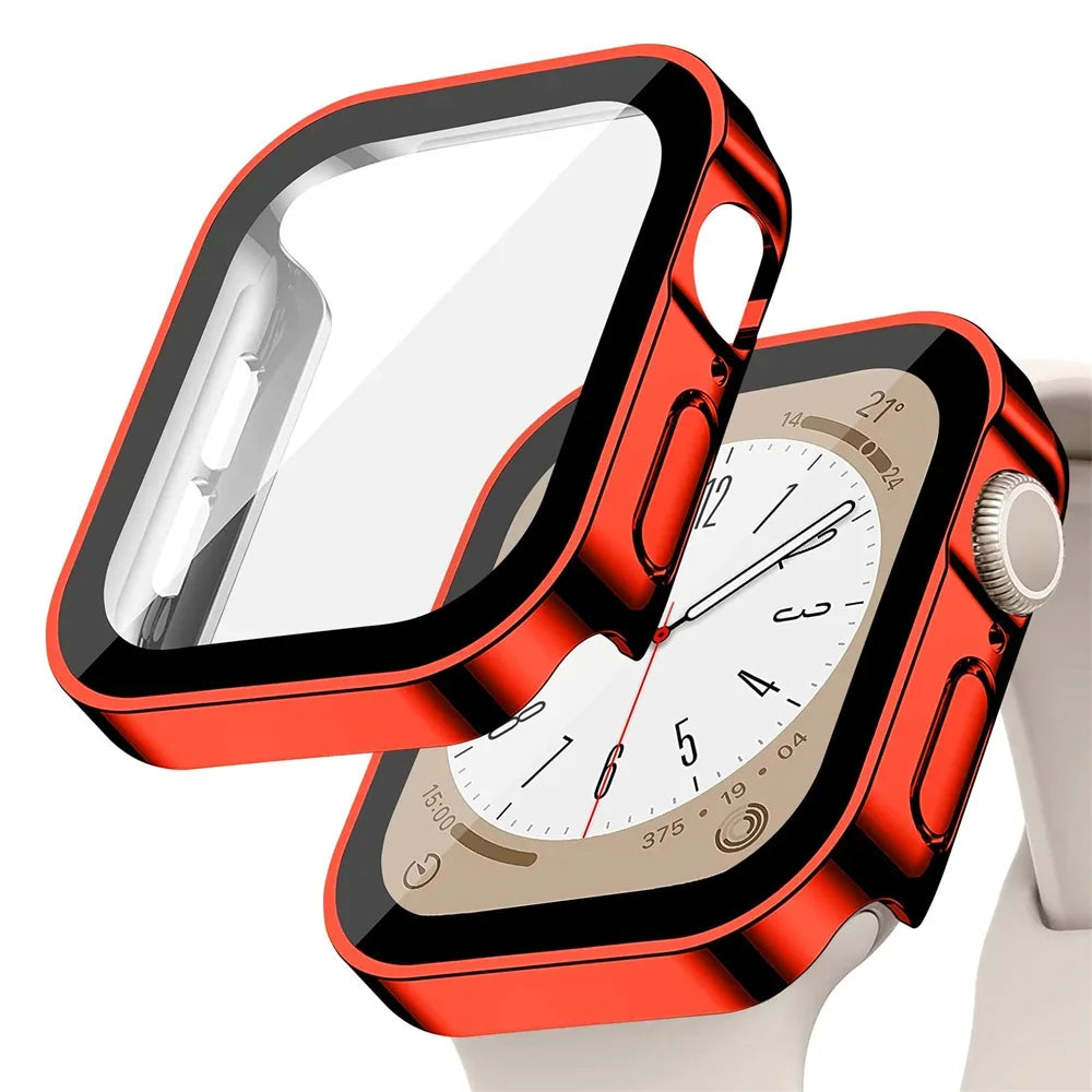 Glas + Hülle für Apple Watch – kompatibel mit Series 8, 7, 6, 5, 4, SE – 44 mm, 40 mm, 41 mm, 45 mm – Displayschutz mit geraden Kanten – Apple Watch Zubehör