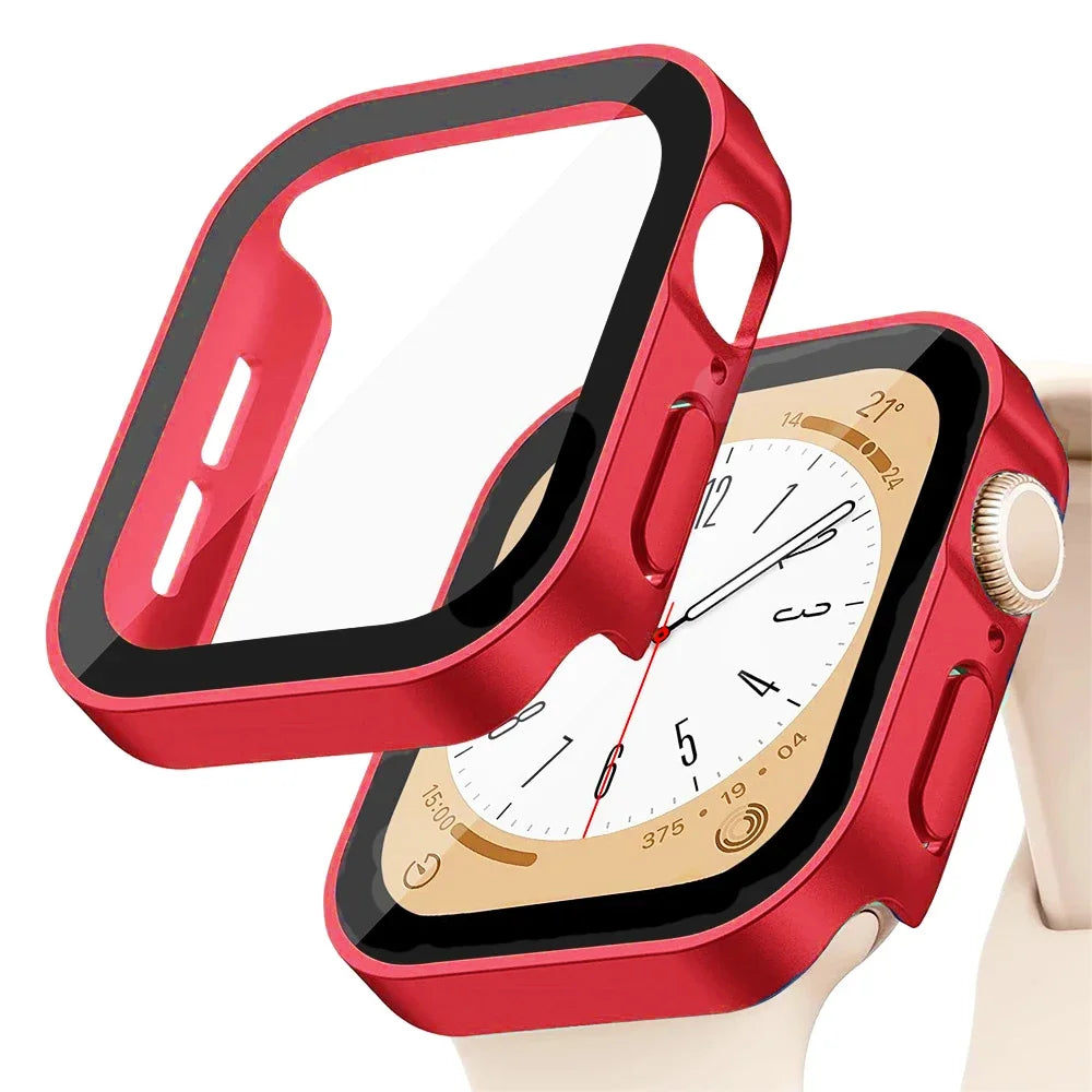 Glas + Hülle für Apple Watch – kompatibel mit Series 8, 7, 6, 5, 4, SE – 44 mm, 40 mm, 41 mm, 45 mm – Displayschutz mit geraden Kanten – Apple Watch Zubehör