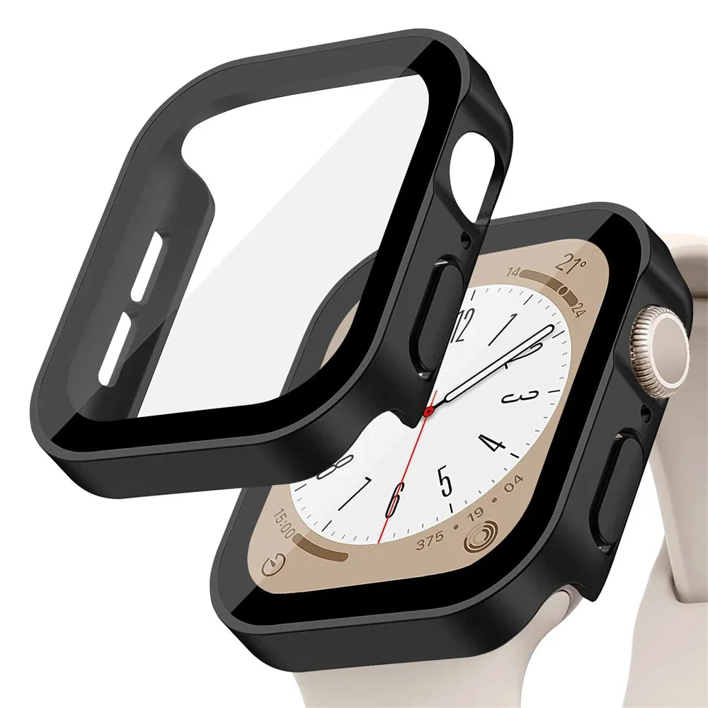Glas + Hülle für Apple Watch – kompatibel mit Series 8, 7, 6, 5, 4, SE – 44 mm, 40 mm, 41 mm, 45 mm – Displayschutz mit geraden Kanten – Apple Watch Zubehör