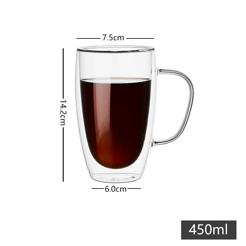 Doppelte Kaffeevase von 80–450 ml, Glasbehälter mit doppeltem Deckel für Kaffee und Milch, transparente Tasse mit Gläsern