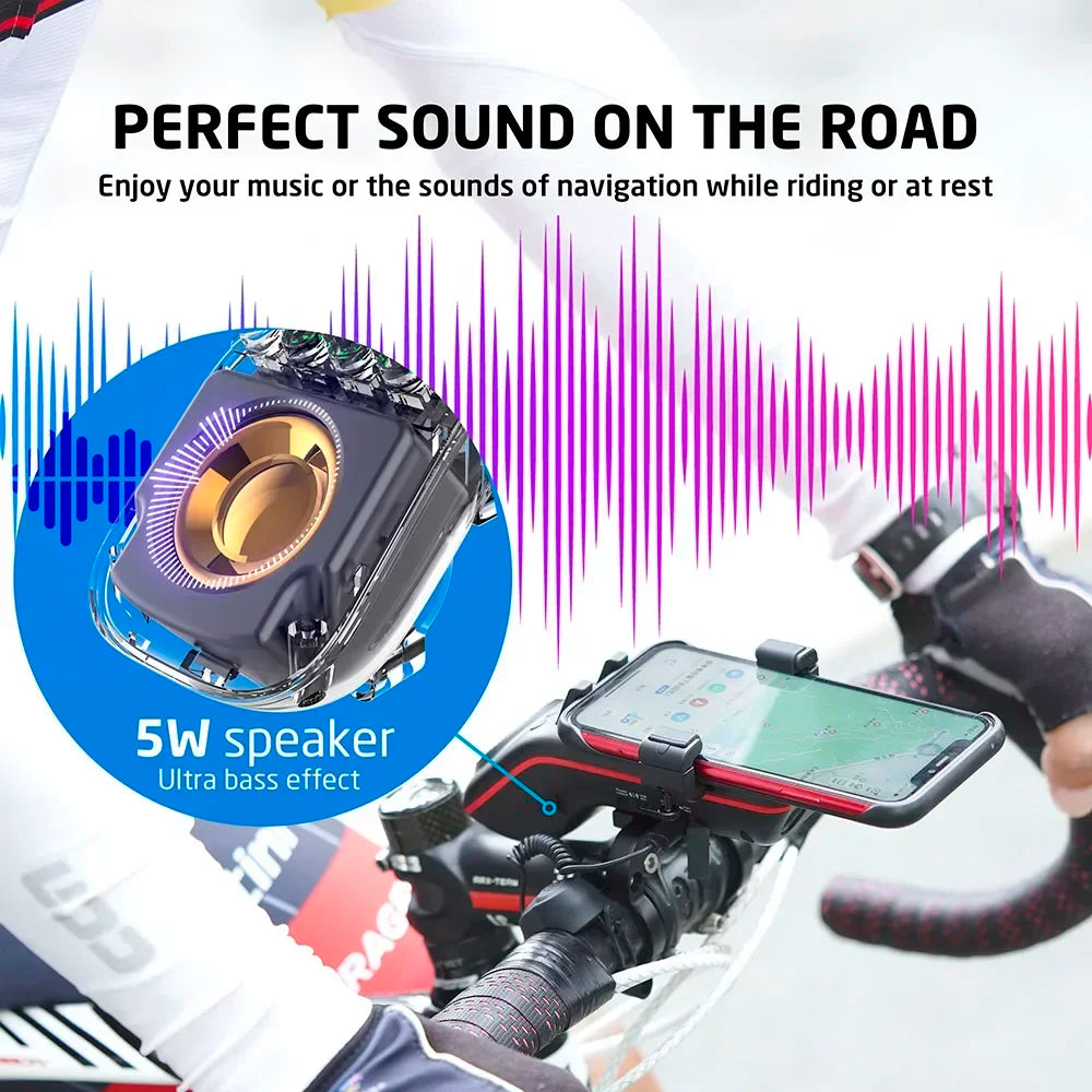 Uppel 10 in 1 Fahrradlicht 5000mAh wiederaufladbar Frontlampe mit Handyhalterung und Bluetooth-Lautsprecher, Fahrradklingel, Fahrradzubehör