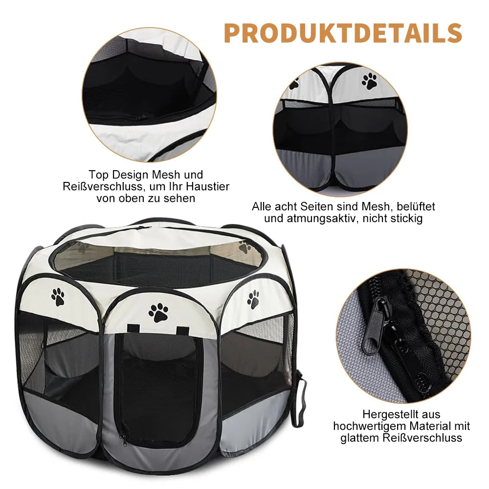 Tragbares faltbares Katzendorf Katzenhaus für unterwegs, Haustierzelt, Katzen-/Hundekäfig, achteckiger Zaun, Haustierkäfig, einfache Handhabung