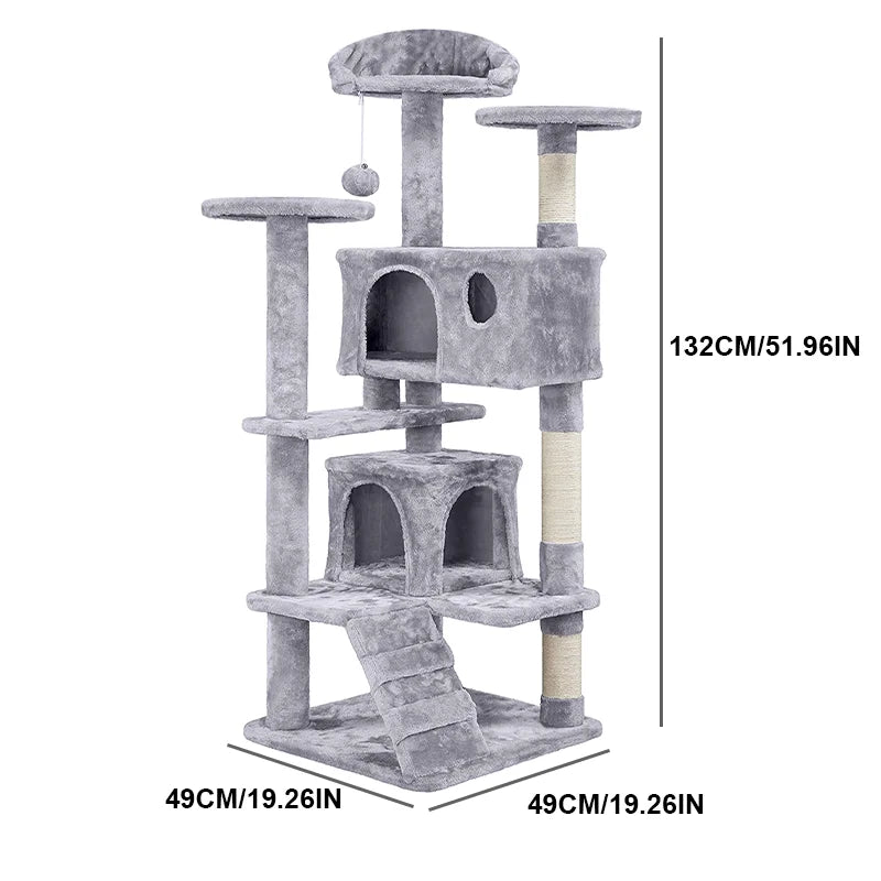 Mehrstöckiger Katzenbaum mit Kratzpfosten – Kletterturm, Sprungspielzeug, Gemütliches Katzenhaus mit Aussichtsplatz – Robuste Katzenspielmöbel