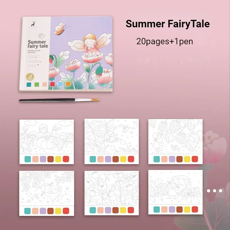 20 Blatt Kreatives Aquarell-Malbuch für Kinder – Märchen, Tiere, Blumen, Gouache, Graffiti, Zeichnungen, Kinder DIY Spielzeug