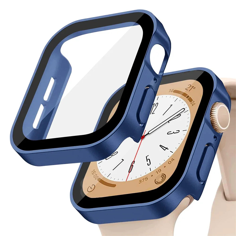Glas + Hülle für Apple Watch – kompatibel mit Series 8, 7, 6, 5, 4, SE – 44 mm, 40 mm, 41 mm, 45 mm – Displayschutz mit geraden Kanten – Apple Watch Zubehör