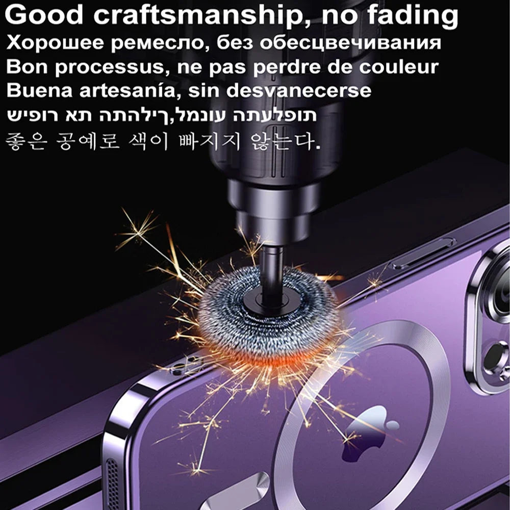 Magnetische Plating-Hülle für iPhone 15, 16, 14 Plus, 13, 12, 11 Pro Max mit Kameralinsenschutzglas für MagSafe kabelloses Ladegerät Cover