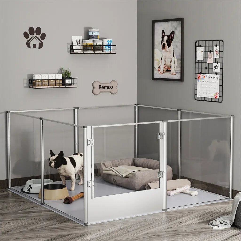 Clear Acrílico Pet Playpen com Almofada de Chão Impermeável, Gaiola Animal para Porcos Guiné Hedgehogs e Hamsters, Único Whelping Pen Box, Gaiola De Coelho