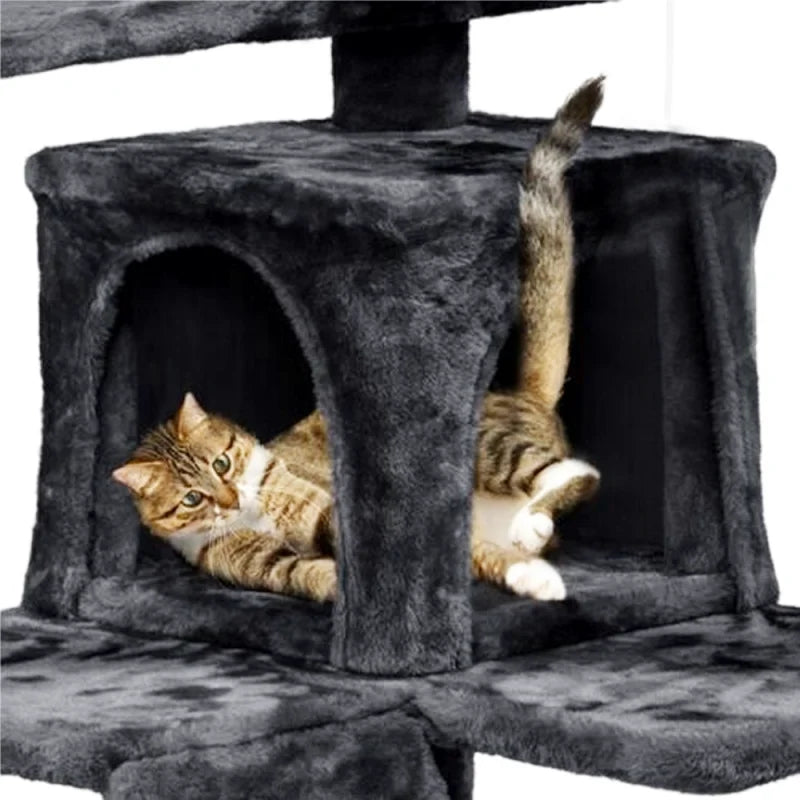 Mehrstöckiger Katzenbaum mit Kratzpfosten – Kletterturm, Sprungspielzeug, Gemütliches Katzenhaus mit Aussichtsplatz – Robuste Katzenspielmöbel