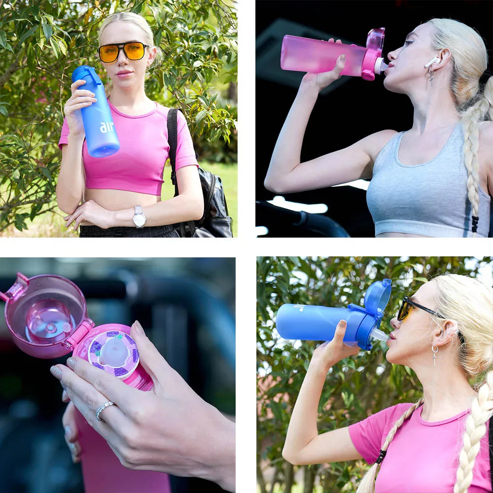 1× Air-Wasserflasche mit 1× Geschmackspod (zufälliger Geschmack) – Tragbar, transparent, mit Trinkhalm, auslaufsicher, ideal für Outdoor-Sport