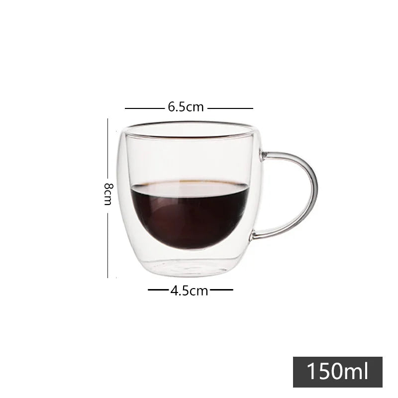 Doppelte Kaffeevase von 80–450 ml, Glasbehälter mit doppeltem Deckel für Kaffee und Milch, transparente Tasse mit Gläsern