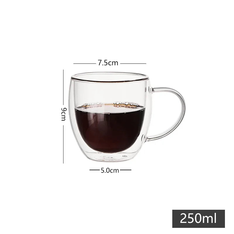Doppelte Kaffeevase von 80–450 ml, Glasbehälter mit doppeltem Deckel für Kaffee und Milch, transparente Tasse mit Gläsern