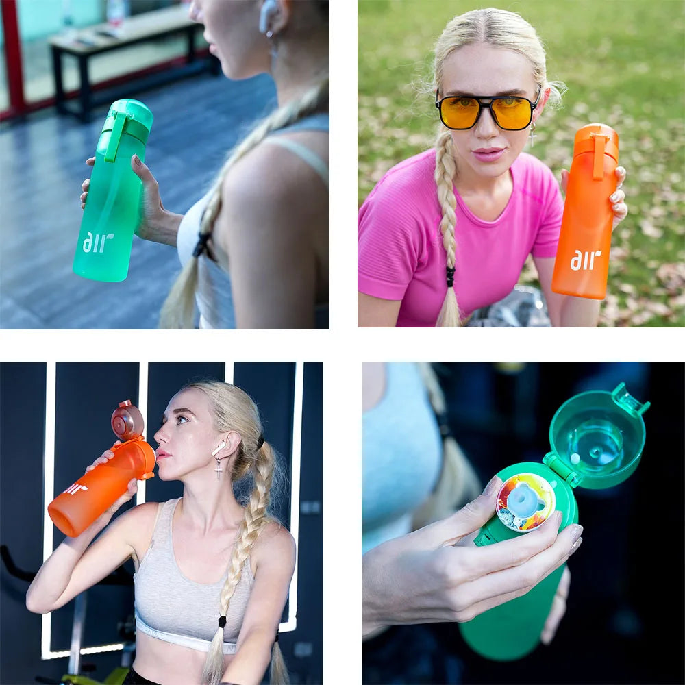 1× Air-Wasserflasche mit 1× Geschmackspod (zufälliger Geschmack) – Tragbar, transparent, mit Trinkhalm, auslaufsicher, ideal für Outdoor-Sport