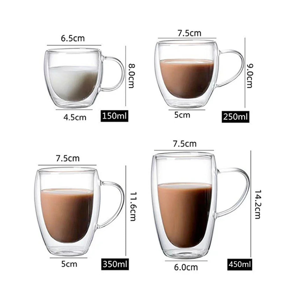 Doppelte Kaffeevase von 80–450 ml, Glasbehälter mit doppeltem Deckel für Kaffee und Milch, transparente Tasse mit Gläsern